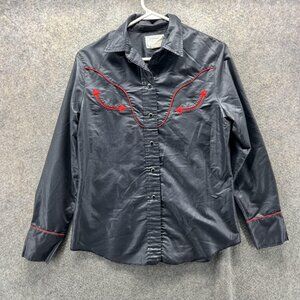 Vintage H Bar C Shirt Women 38 Black Western Snap Front Embroidered Arrows 70s